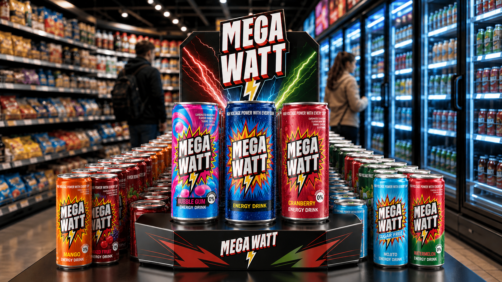 Mega Watt retail display inside a supermarket